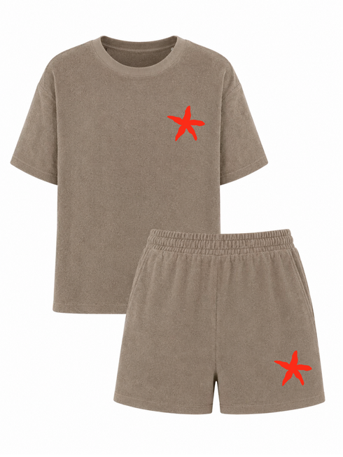 Set Badstof Starfish Neon Red Velvet Brown