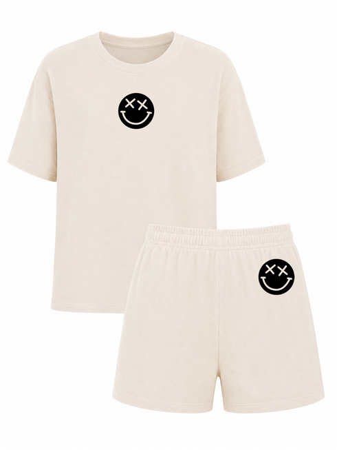 Set Badstof Smiley Black Velvet | NOTE: Levertijd 5-7 werkdagen