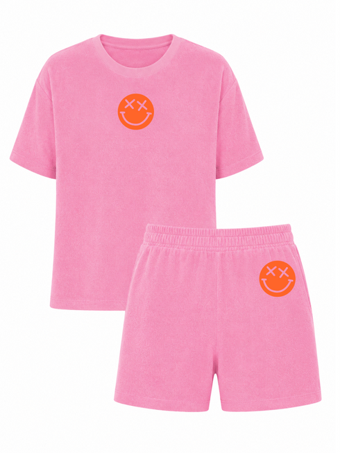 Set Badstof Smiley Neon Orange Velvet | NOTE: Levertijd 5-7 werkdagen