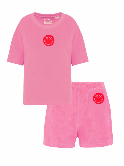 Smiley Neonrotes Frottee-Set aus Samt | HINWEIS: Lieferzeit 5-7 Werktage
