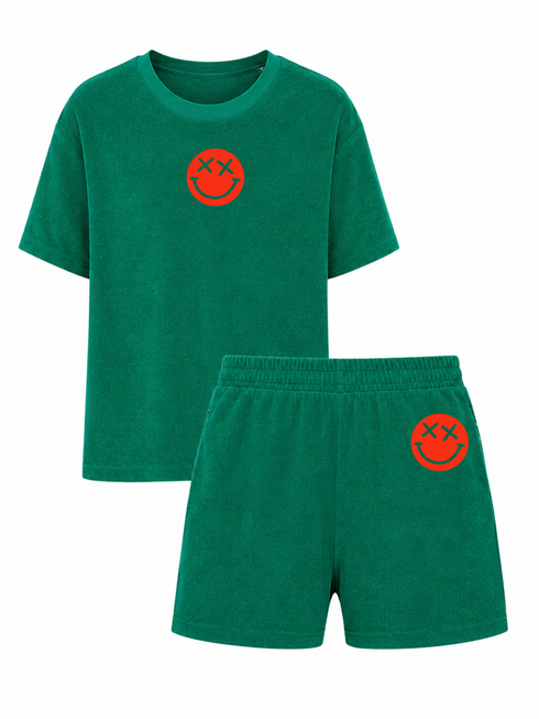 Set Badstof Smiley Neon Red Velvet | NOTE: Levertijd 5-7 werkdagen