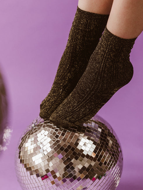 Socken Gold Glitter Damen - Schwarz