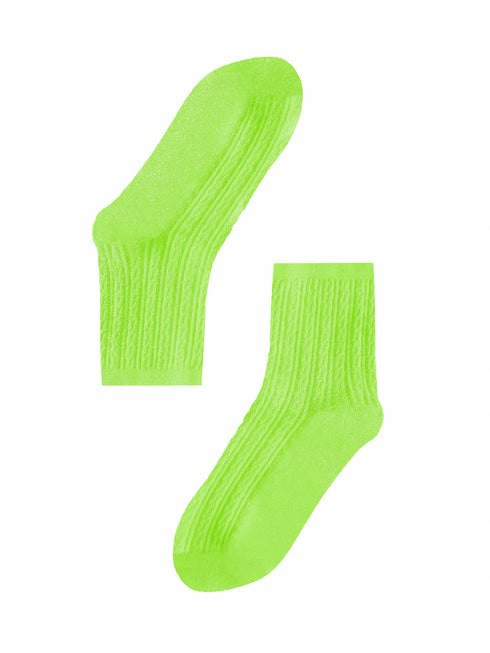 Kurze Damensocken mit Goldglitzer - Neongrün