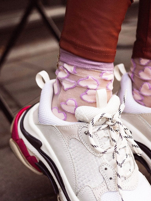Socks Off White Hearts - Lilac