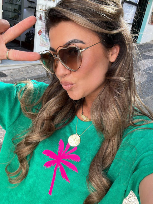 Set Badstof Palmtree Neon Pink Velvet | NOTE: Levertijd 5-7 werkdagen