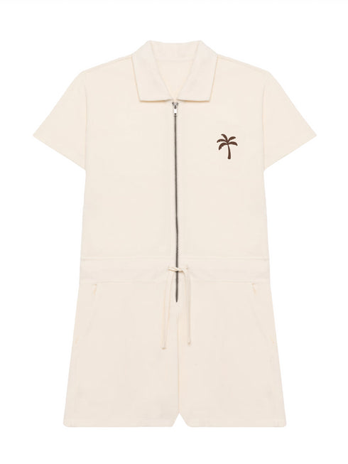 Frottee-Jumpsuit Palme Mini-Brust Braun Samt