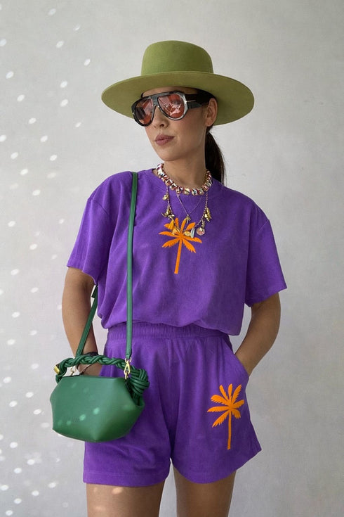Set Badstof Palm Tree Neon Orange Velvet