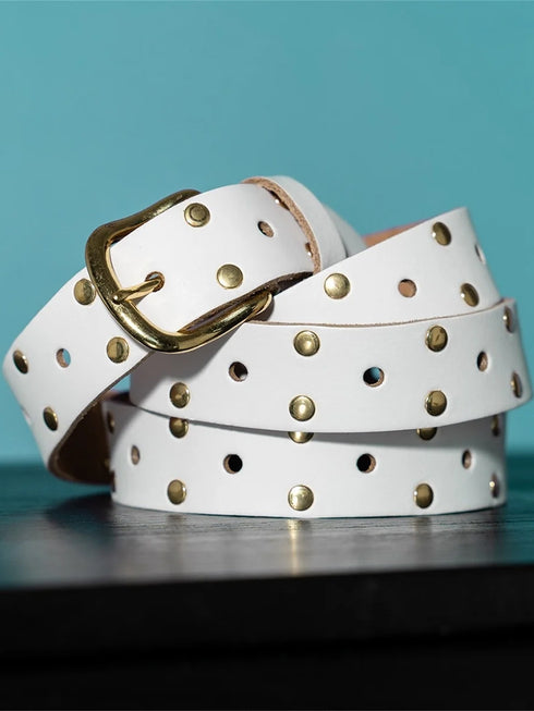 Belt Leather Long Gold Studs