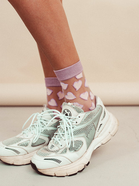 Socks Off White Hearts - Lilac