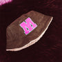 Reversible Rib Bucket Hat Pink Initial Alphabet - Brown