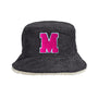 Reversible Rib Bucket Hat Pink Initial Alphabet - Black