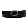 Leather Belt Laque Gold Chain - Black